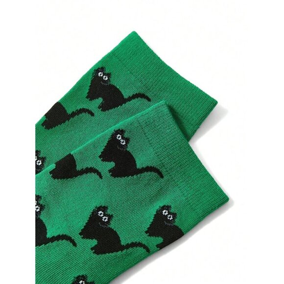 Flacwind Artist Dark Cute Black Cat Pattern Kawaii Jacquard Mid-Calf Socks - Picture 3 of 3